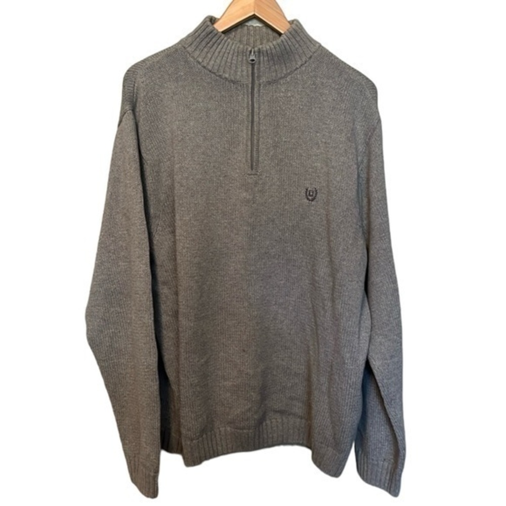 Chaps Quarter Zip Long Sleeve Sweater Mens Size XL, Color is gray 100% Cotton
